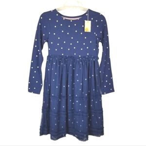 Mini Boden Long Sleeve Jersey Tulle Dress Girls Size 11-12Y 146cm Blue Polka Dot